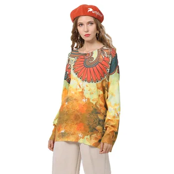 

New Vintage Printed Sweater Women Pullover Knitting Shirt 2020 Autumn Loose Plus-sized Sweater Warm Oversized D6339