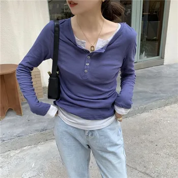 

Photo Shoot #2020 Autumn New Style CHIC Korean Style Mock Two-Piece Long-sleeved T-shirt
