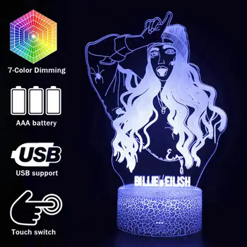 

Billie Eilish Famous Singer 3D LED Lamp Illusion 7 Colors Changing Table Night Light Baby Bedside Decoration Lamp DropShipping