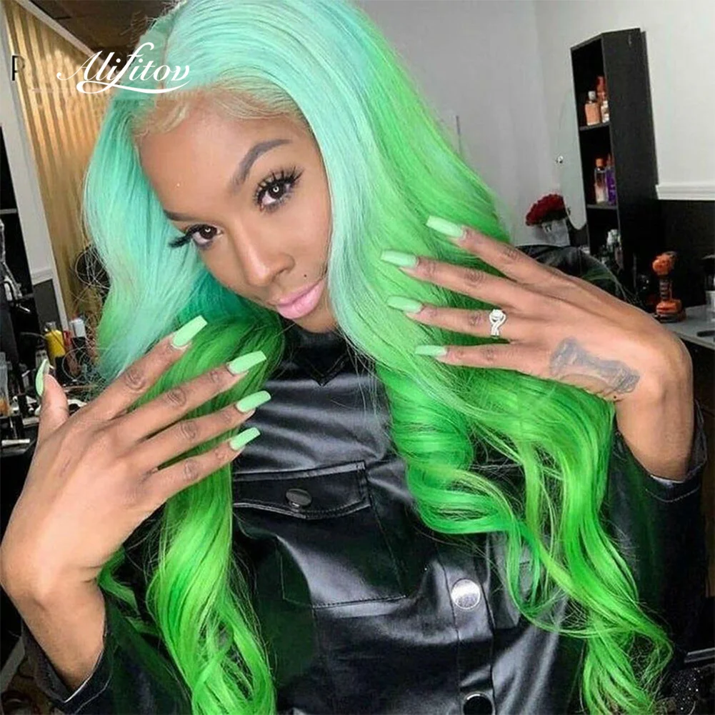 Alifitov Ombre Purple Green Red Blue Lace Front Wigs Body Wave Human Hair Wigs Transparent Lace Wigs For Black Women Human Hair Lace Wigs Aliexpress