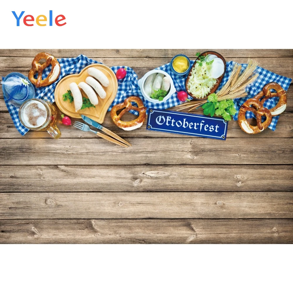 

Yeele Oktoberfest Party Photocall Wood Yummy Foods Photography Backdrops Personalized Photographic Backgrounds For Photo Studio