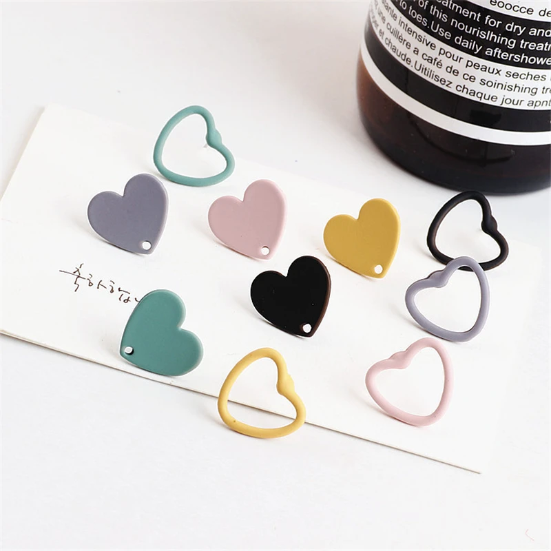 

10pcs Korean Alloy Love Hollow Earrings Dripping Spray Paint Heart Stud Earrings For Girls Pendant Diy Ear Jewelry Accessories