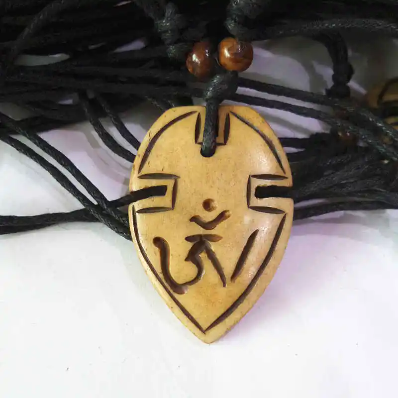 

Tibetan Hand Carved Yak Bone Anchor Amulet Pendant Necklace with Adjustable Rope Chain TNL565