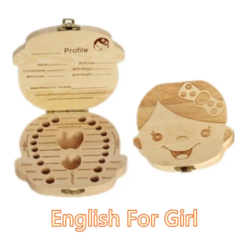 Детская коробочка для молочных зубов, испанский органайзер, Детская коробка для зубов, английская коробка для хранения зубов, Детская коробка, детская деревянная коробка - Цвет: English For Girl