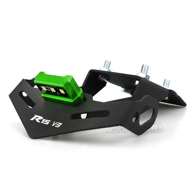 YZF R15 V3 Motorcycle License Plate Frame Bracket Mount Holder with LED Indicator Light for Yamaha R15 V3 2017 2018 2019 2020 Green