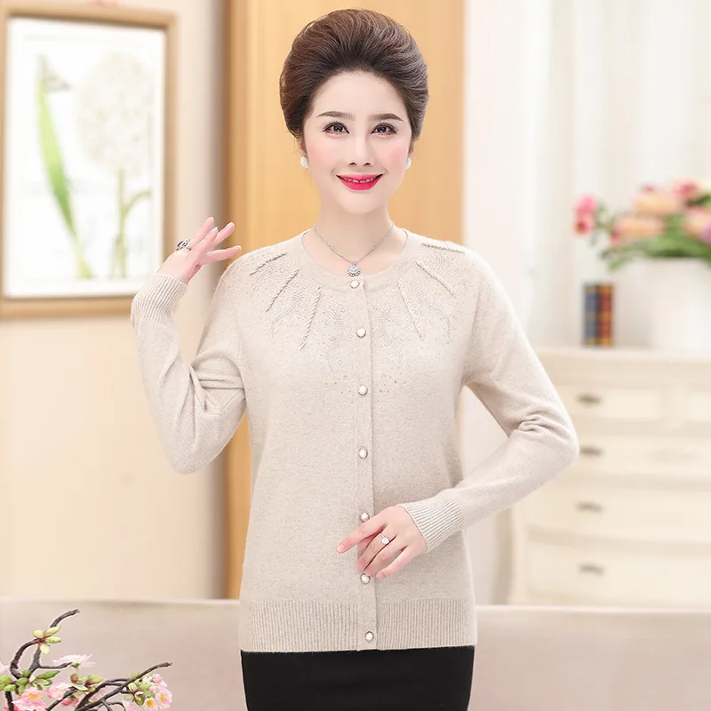 

Middle Aged And Elderly People Women's Fall And Winter Clothes New Style Woollen Sweater Small Cardigan Middle-aged Women Dress