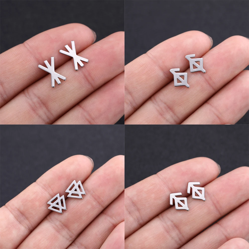 Stainless Steel Stud Earrings Mens Trend Earrings Rune Earrings