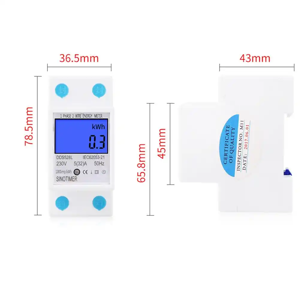 5-32A 230V 50Hz Digital Backlight Display Rail Single Phase Energy Meter