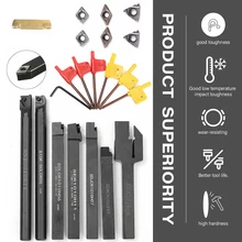Juego de soportes de herramientas de torneado de barra taladradora 45HRC, con inserto de carburo para semiacabado o herramientas de torneado de 12mm/10mm, 7 unidades
