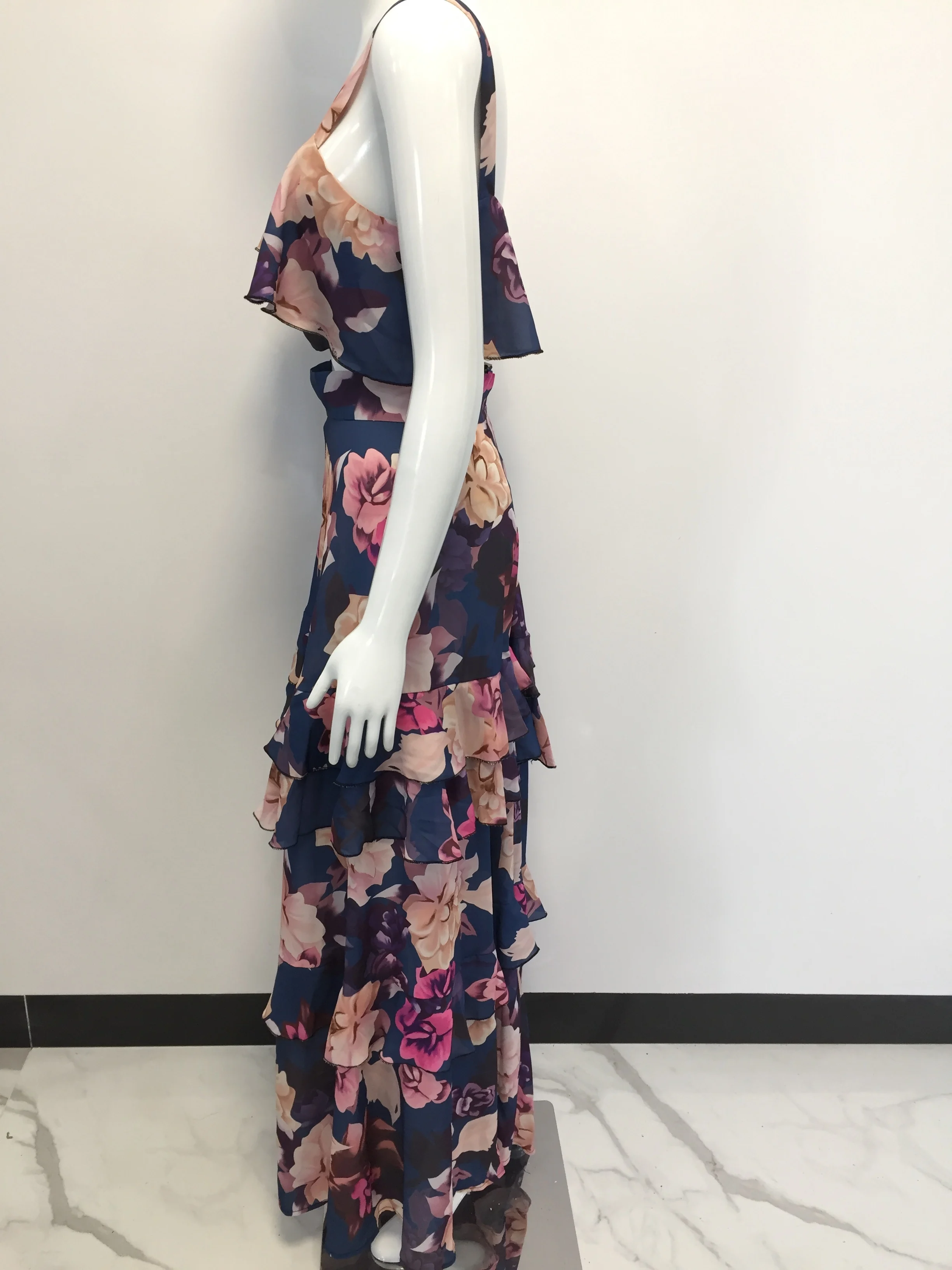 DEAT Лето Boho сексуальный женский шифоновый комплект из двух предметов длинная юбка с цветочным принтом Кружева Высокая талия Повседневная одежда MG249