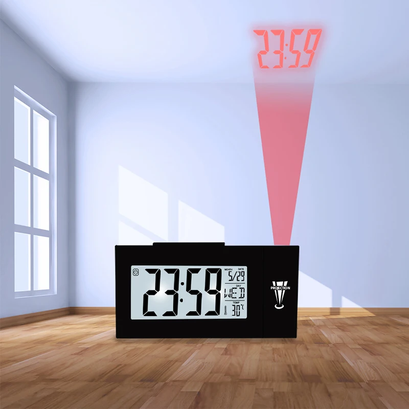 Us 1 96 40 Off Digital Lcd Projection Alarm Clock Rotation Projector For Bedrooms Ceiling Wall Desk Clock Temperature Thermometer Home Dec On