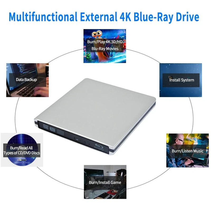 External Blu Ray DVD Drive 3D USB 3.0 Portable