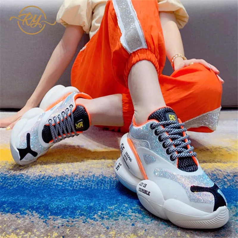 

RY-RELAA sneakers women 2018 wedge sneakers fashion platform high super women designer shoes ins style Rhinestone casual shoes