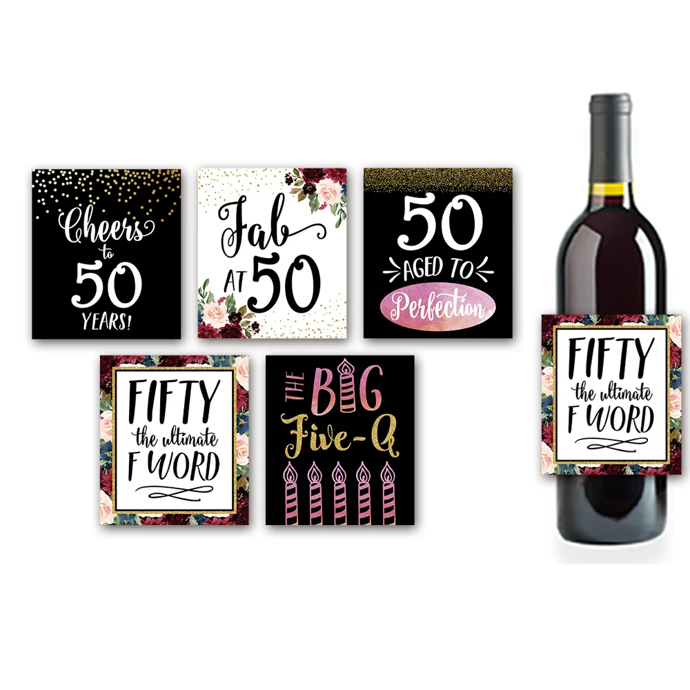 30th 40th 50th Birthday Wine Bottle Labels Milestone Gifts Cheers To 50  Years Pink Black Gold Birthday Party Supplies - Party & Holiday Diy  Decorations - AliExpress