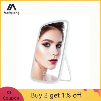 

Makeup Mirror LED Cosmetic Mirror Lighted Touch Screen Mirror Operated Stand for Tabletop Bathroom Travel