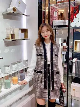 

2020 Summer Temperament Small Xiang Style Grain Weaving Thick Tweed Waistcoat Coat Female 23003