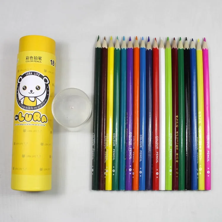 

Zibom 18 Colors Yellow Cartoon Barrel Environmentally Friendly Hexagonal Angle Wood Colored Pencil Secret Garden Fill tu se bi