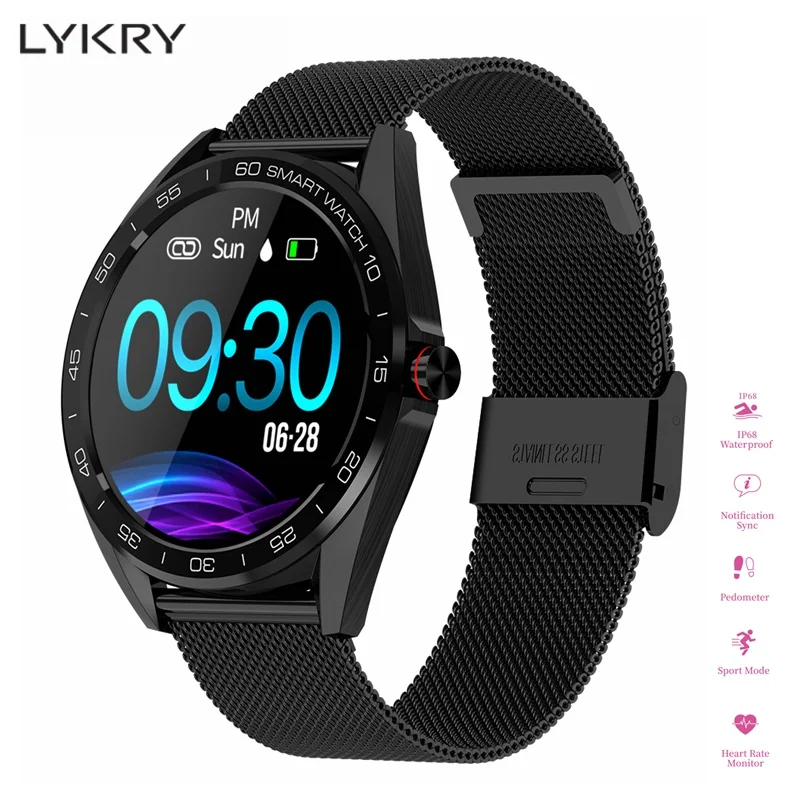 LYKRY K7 Смарт-часы с полным сенсорным круглым экраном монитор сердечного ритма кровяного давления Смарт-часы фитнес-трекер для женщин и мужчин