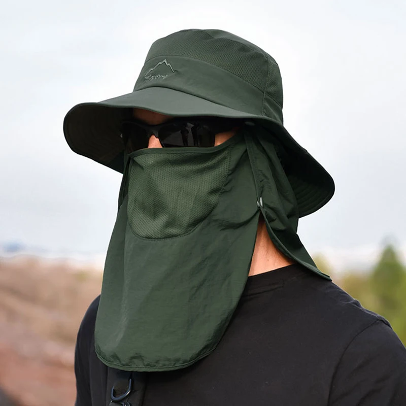 Sun Hat Fisherman Hat Sun Protection Hat Men's Anti-UV Bucket Hat 360&deg; Panama Summer Face Protection Mask Shawl Visor