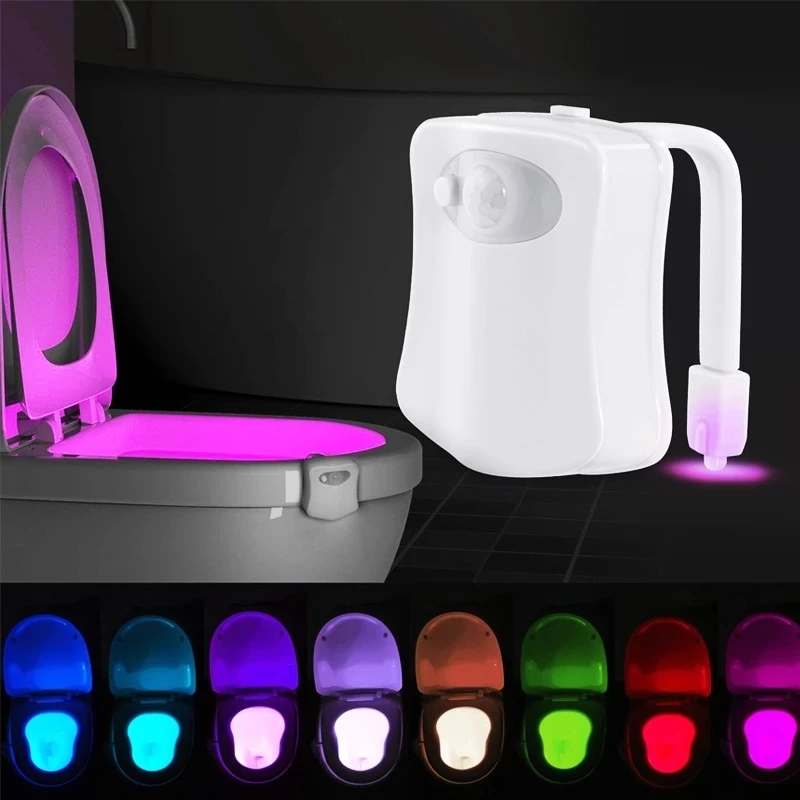 Gliving Toilet Night Light 8-Color Motion Sensor LED Night Lights Activated Detection Toilet Bowl LED Light for Bathroom Washroom Light Detection Fits Any