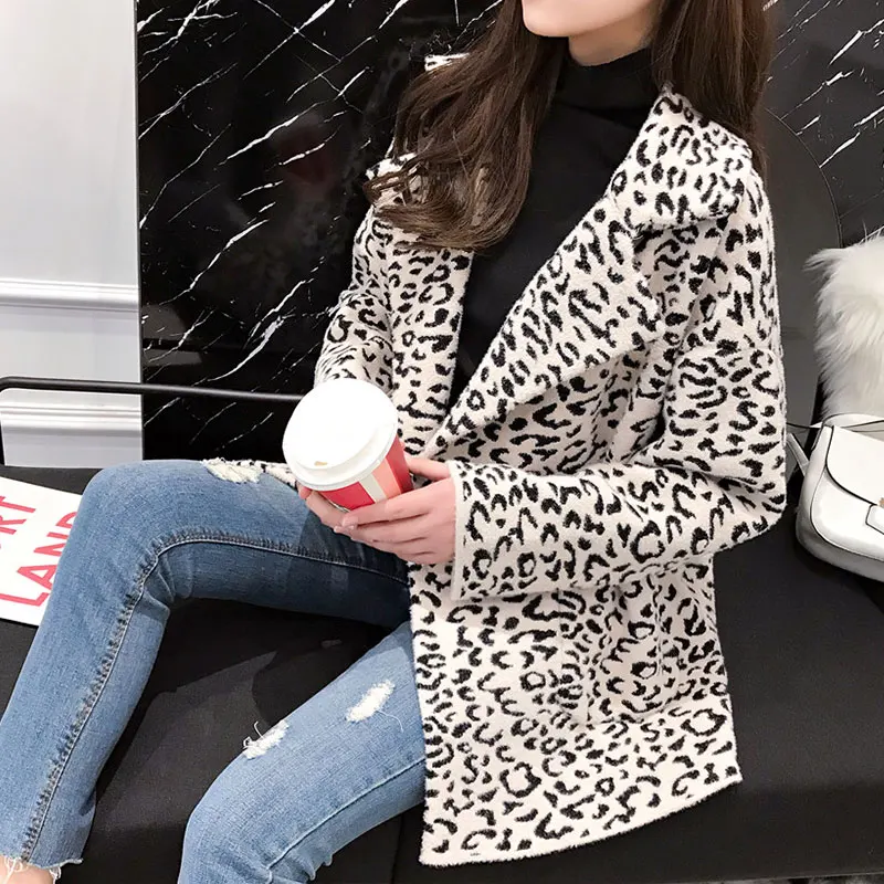 DISIAMAN plus size leopard coat faux fur jacket winter clothes women double-breasted knit chunky ladies sweaters long cardigan
