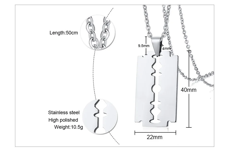 Vnox, уникальное мужское ожерелье с лезвием для бритья, повседневные Простые мужские ювелирные изделия из нержавеющей стали с цепочкой 2" /24"