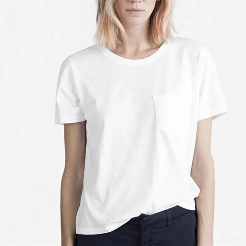 white Для женщин футболка Классический карман короткий рукав коробка Футболка - Цвет: white