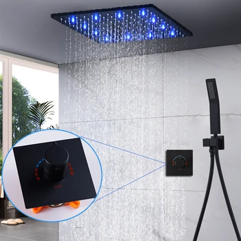 

Hotel Shower Set LED 16 Inch Bathroom Rainfall Shower Head Ceiling Shower Kit Hot and Cold Mixer 2 Functions
