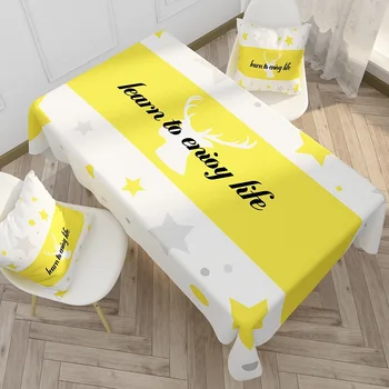 

INS Plaid Decorative Cotton Linen Tablecloth Pattern Waterproof Thick Rectangular Yellow Dining Table Cover Table Cloth 80*240cm