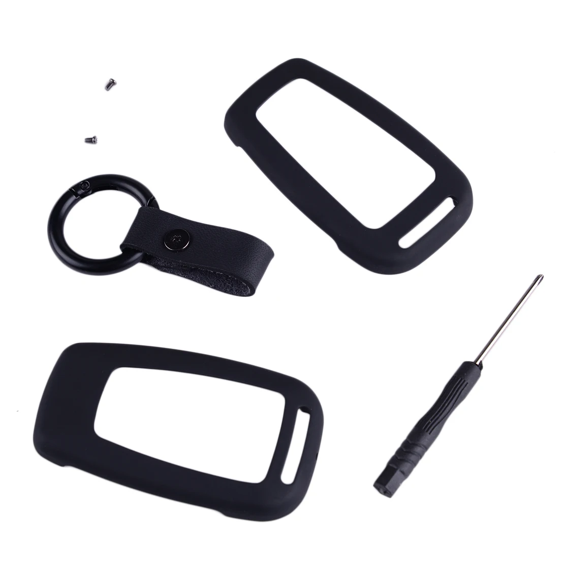 DWCX Black Alloy Car Remote Cover Case Fob Shell with Key Protector Accessory Chain fit for Toyota RAV4