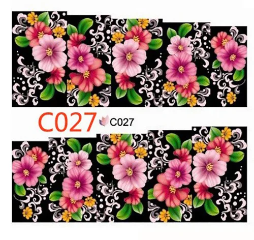 C027 1 шт. водяные накладные ногти и Наклейки полное покрытие DIY 4 разноцветные цветы для маникюра ногтей Водные Наклейки салонные инструменты для красоты - Цвет: C027