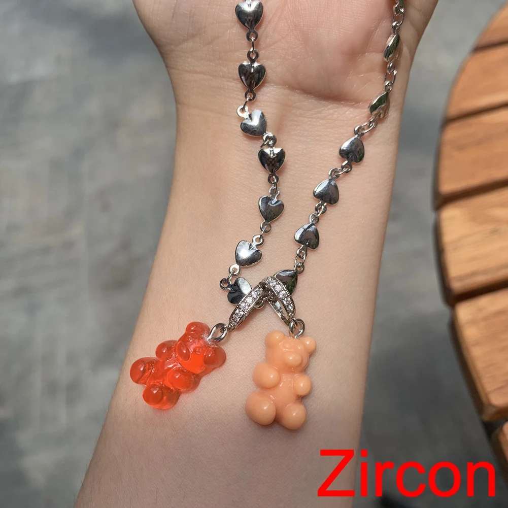 2021 Candy Color Gummy Bear Resin Pendant Necklace for Women Simple Golden Metal Chain Necklace Female Fashion Jewelry Gifts 