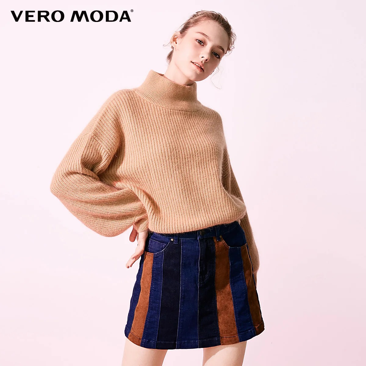 Vero Moda женский свободный свитер с вырезом сзади и высоким воротником | 318413588 - Цвет: Latte p