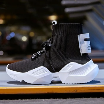 

Women Vulcanized Sneakers High Top Platform Sock Dad Shoes Female Thick Sole Comfortable Mesh Breathable Black Women Sneakers