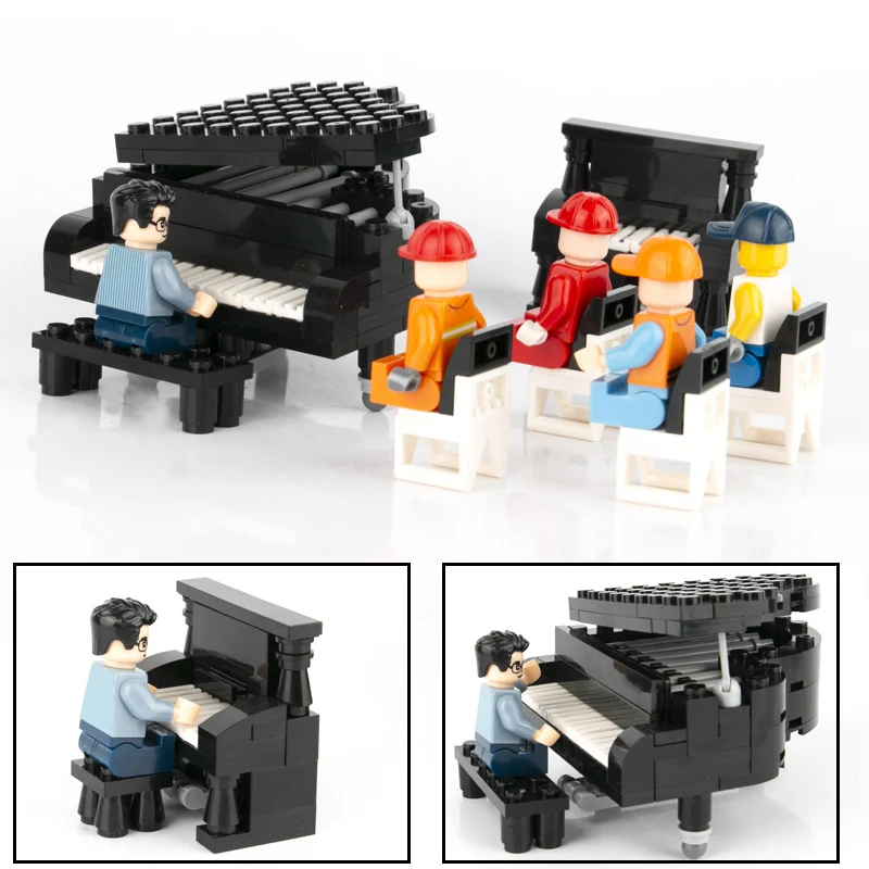 

City MOC Small Particle Creative Scene Doll Toy Building Blocks Musical Instrument Accessories Toy Piano Girl Princess Toy