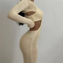 

2 Piece Set Dress Knit Maxi Robe & Spaghetti Strap Corp Vest Women Sexy Hollow Out Backless Bodycon Vestido Solid Elegant Saia