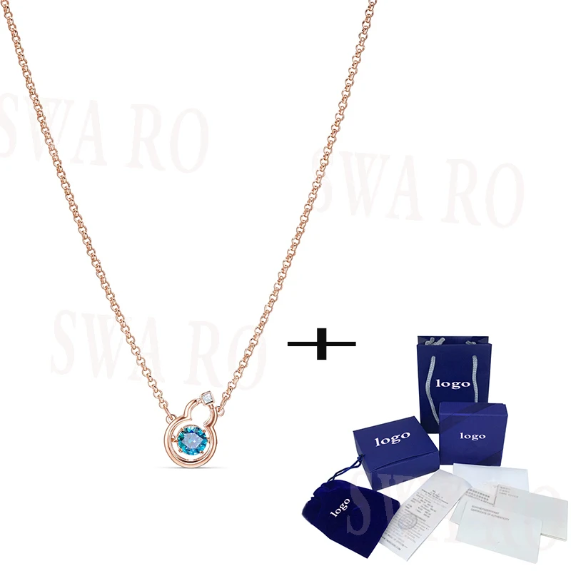 

2019 New Fashion Exquisite And Elegant Rose Gold FULL BLESSING HULU Sea Blue Crystal Necklace Jewelry For Wife New Year Gift