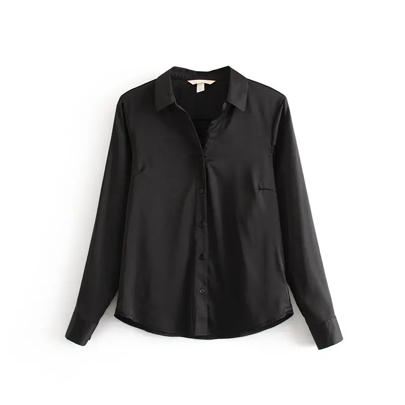Увядший английский стиль офис леди простой многоцветный сатин blusas mujer de moda кимоно рубашка женские топы футболки размера плюс - Цвет: Черный