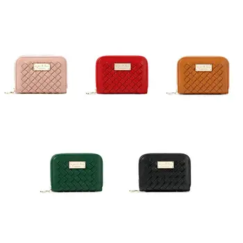 

Portable Women Clutch Bag Woven PU Leather Wallet Cash Card Slot Case Holder Zipper Coins Purse