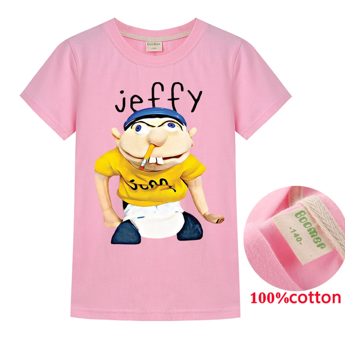 Jeffy/модная футболка для мальчиков и девочек; детская одежда с героями мультфильмов; футболка; топ с короткими рукавами; Повседневная летняя одежда; одежда с героями мультфильмов для мальчиков и девочек - Цвет: Розовый