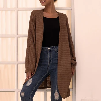 

Cardigan Women Sweater New Cotton Solid Knitted Casual Cardigans Long Sleeve Open Stitch Loose Knit Coat Outerwear Plus Size Top
