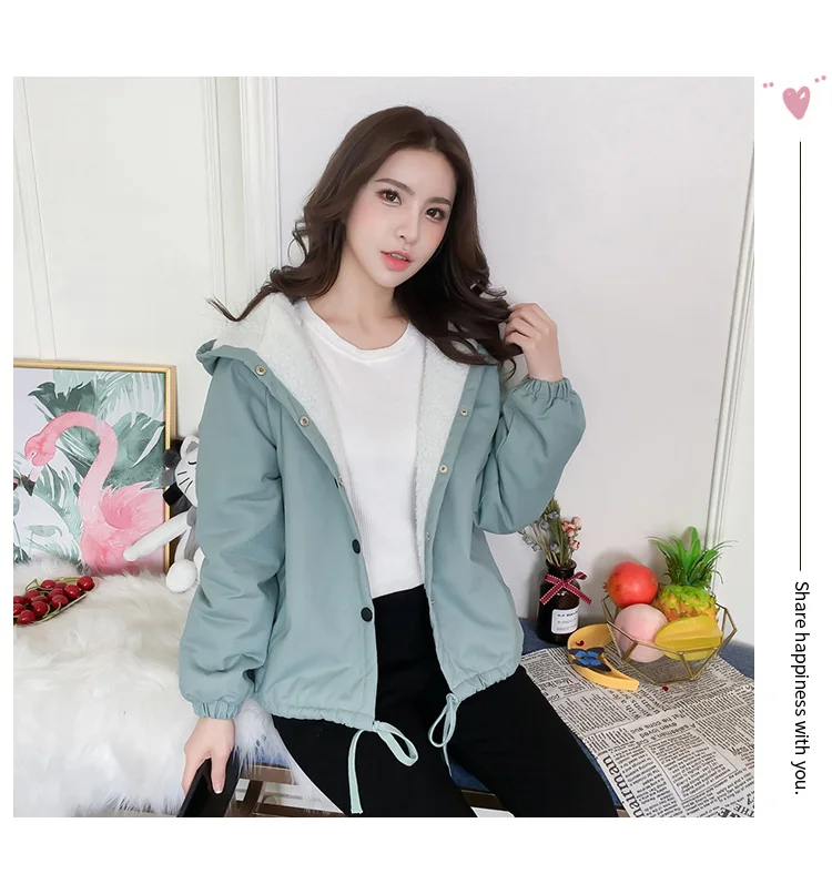 Стиль, корейский стиль, женская одежда, большой размер, для полных студентов, с капюшоном, из овечьей шерсти, одежда с хлопковой подкладкой, хлопковое пальто