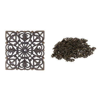 

50 Pcs Bronze Tone Square Filigree Wraps Connectors 40Mm & 150 Pcs Gift Flower Bead Caps Receptacle