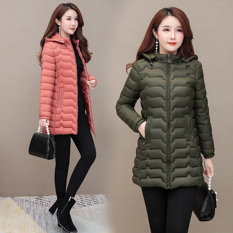 

2019 New Style Cotton-padded Clothes Mid-length Korean-style Slim Fit Large Size WOMEN'S Coat Winter Cotton Dress Women Slim Sma