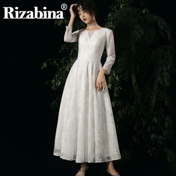 

Rizabina New Style Evening Women Dress Long Sleeves Brief Wedding Ankle-Length Clothes Fashion Regular V-Neck Printed Dress