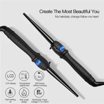 

9-19mm Ceramic Curling Iron Temperature Adjustment Hair Curler LCD Display Wand Curler Hair Curling Irons Hair Waver Tools