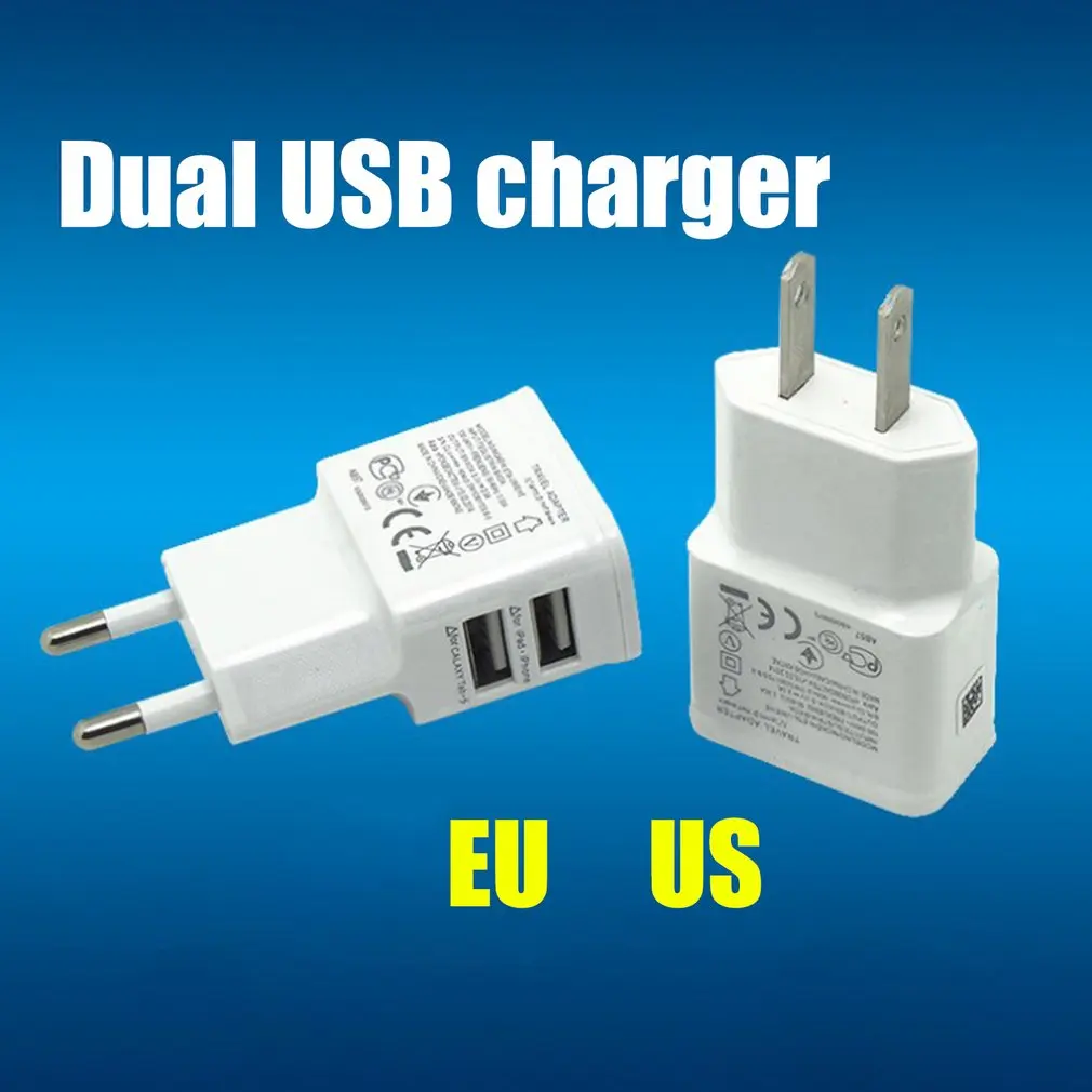 Универсальное зарядное устройство для мобильного телефона с двумя USB разъемами европейского стандарта, 5 В, 2 А, зарядное устройство для путешествий, зарядное устройство для iPhone, Android