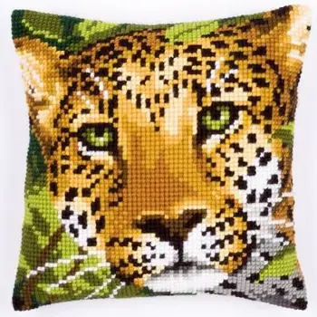 

Latch Hook Animal leopard Kits for DIY Throw Pillow Cover Sofa Cushion Cover Cats Pattern Printed 16X16 inch