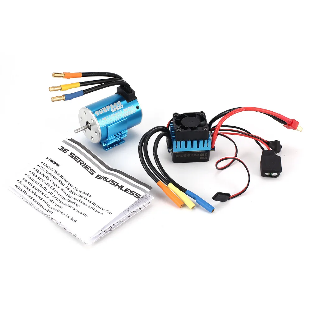 SURPASSHOBBY 3650 3900KV/4P бесщеточный двигатель с радиатором 60A ESC комбо набор для 1/10 RC