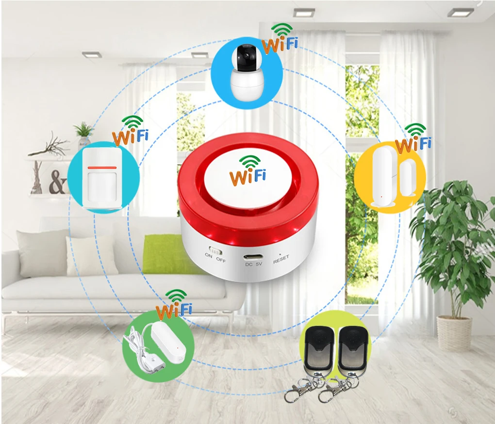 WiFi Smart Strobe Siren Work With Tuya Door Sensor PIR Water Detecter Compatible W Alexa Google Home Tuyasmart Smartlife APP voice alarm sounder